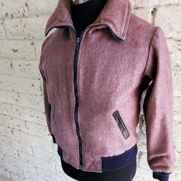 VTG Green Mountain Woolens Bomber Jacket Purple Pink Winter Warm XS/Small - Picture 3 of 10